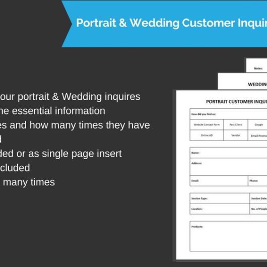 Portrait & Wedding Customer Inquiry Printable Insert